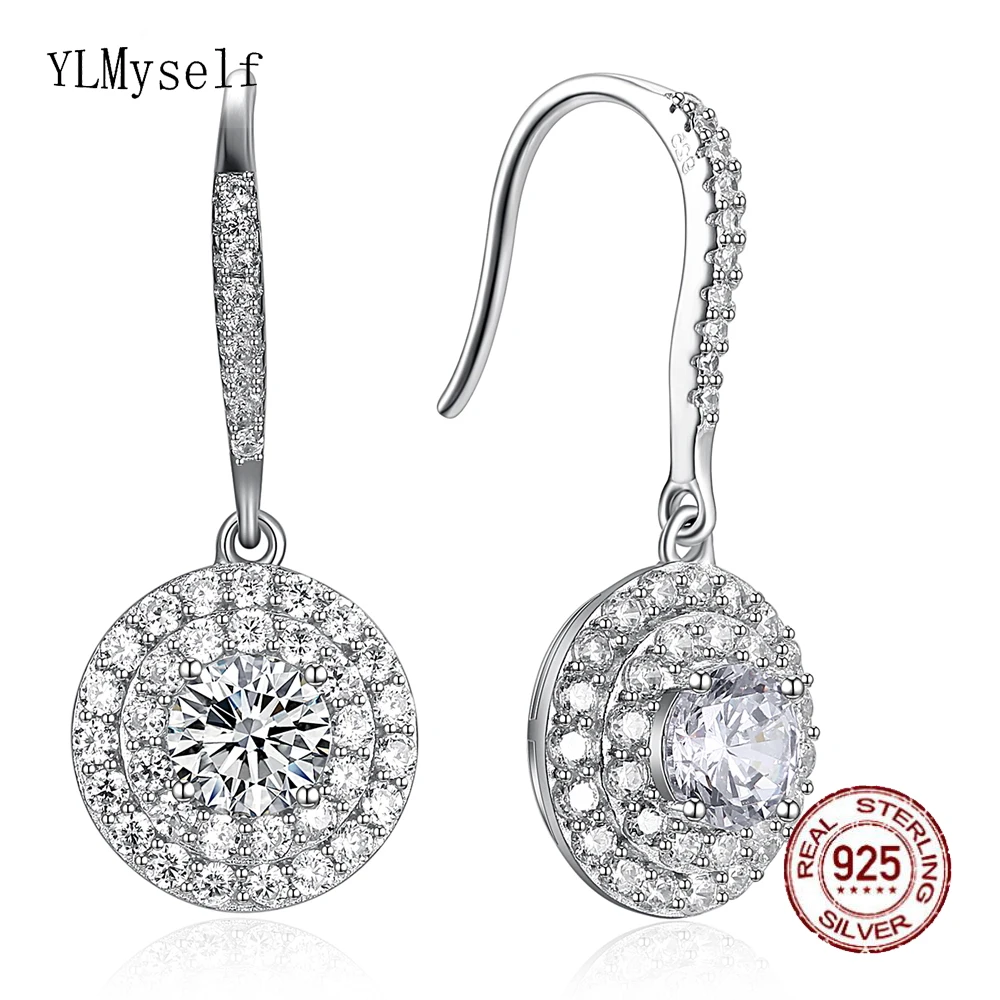 

Charm Real 925 sterling silver earring round jewelry fast delivery shiny Crystal jewellery high quality cute 925 hook earrings