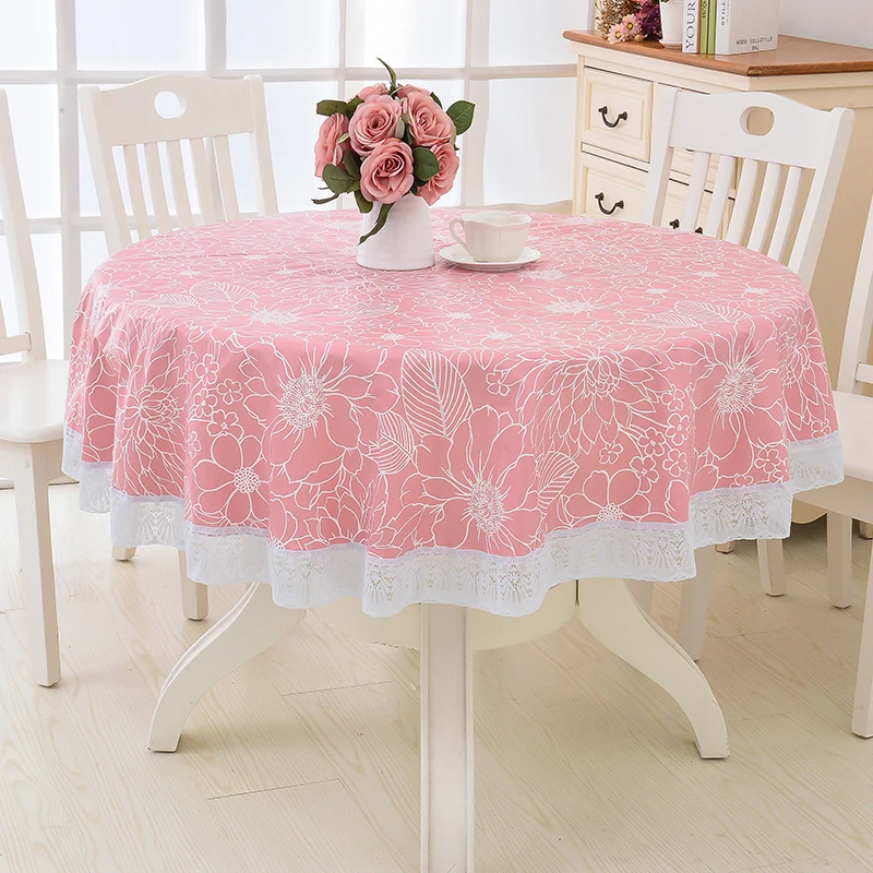 Pastoral Flower Style Round Table Cloth PVC Plastic Thick Tablecloth Oil Proof Waterproof Fabric Tables Cover Decorative Kitchen