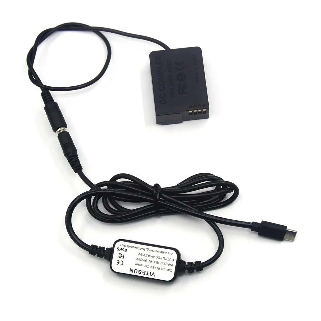 Convertidor de USB-PD USB tipo C a Cable de CC, DMW-DCC8 BLC12 BLC12E, batería falsa para Lumix DMC FZ1000 FZ2000 FZ200 FZ300 G7 G6 GX8 G