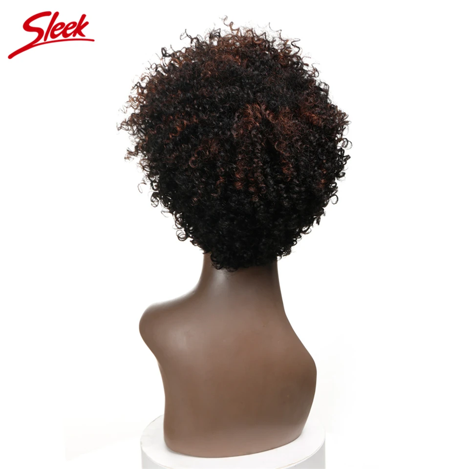 Sleek Brazilian Afro Kinky Curly Wig F1B/33# and Natural Color Short Bundles Deal Machine Made Cheap Remy Hair Wigs For Black