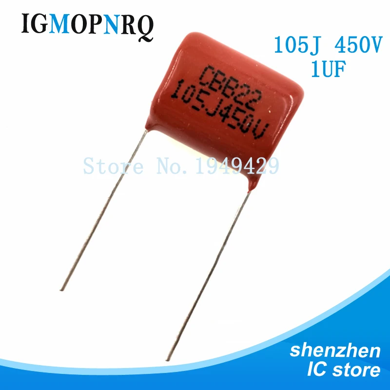 10PCS/Lot 105 1uF 450V  CBB Polypropylene film capacitor pitch 15mm 105 1uF 450V New