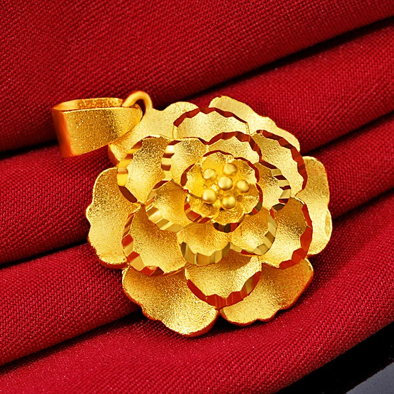 Women's Ancient French Single Pendant Multilayer Large Flower 24k Gold Plated Traveling Memorial Necklace