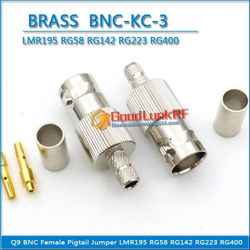 1X Pcs Q9 BNC Female Crimp for LMR195 RG58 RG142 RG223 RG400 RF Coax Connector Socket Coaxial Straight Nickel plated