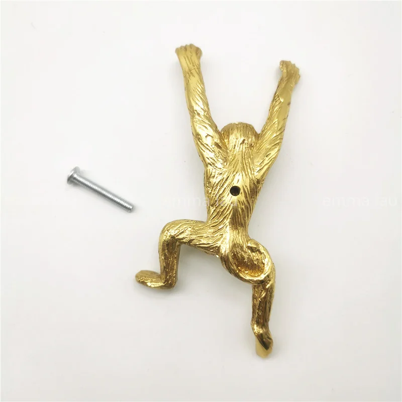 Lucky Monkey Shape Cabinet Door Handle Solid Brass Drawer Knobs Cupboard Pulls Single Hole Gold Kitchen Cabinet Handles