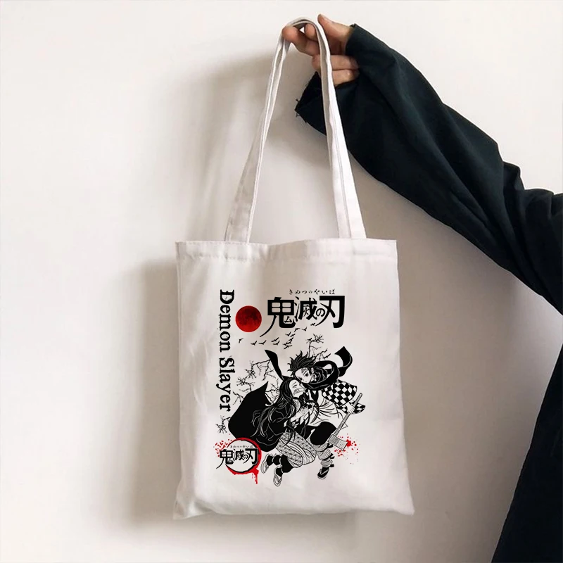 Demônio slayer shopper saco anime sacos de compras rengoku kyoujurou kimetsu não yaiba lona sacola bolsas harajuku sacos de ombro