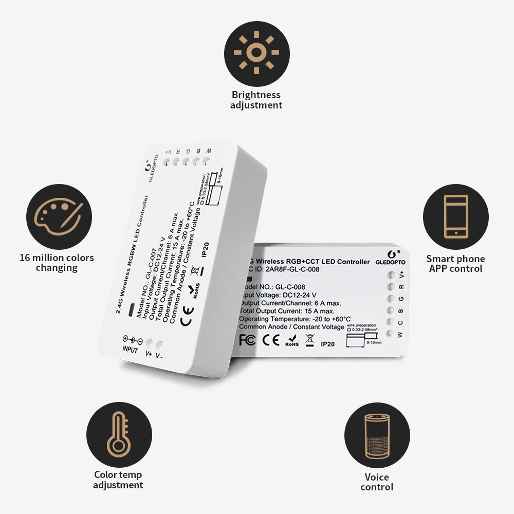 Home Smart Zigbee Controller Compatible with Echo Plus Smartthings Voice Controlled RGB+CCT Color DC12-24V Work with Zigbee Hub