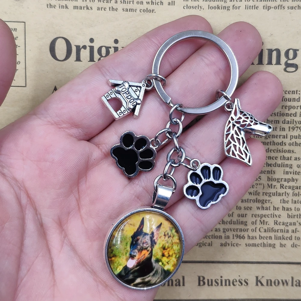 Doberman Husky Keychain Time Gem Simulated Dog Animal Pet Lover Key Ring Women Men Jewelry Birthday Party Gift Drop Shipping