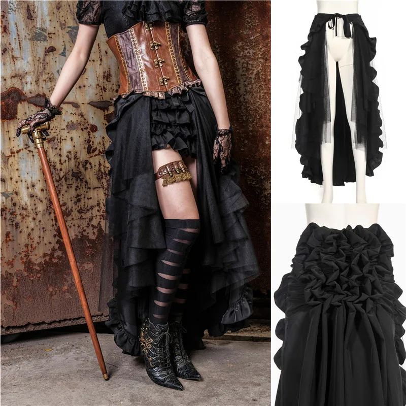 RQ-BL Victorian Gothic Long skirt Steampunk Layered Maxi Skirt SP100