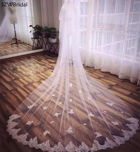 New Arrival Two-layer Tulle Lace Wedding Veils Handmade Applique Bridal Veil Wedding Accesorios Novia Boda Velos Bridal Headwear