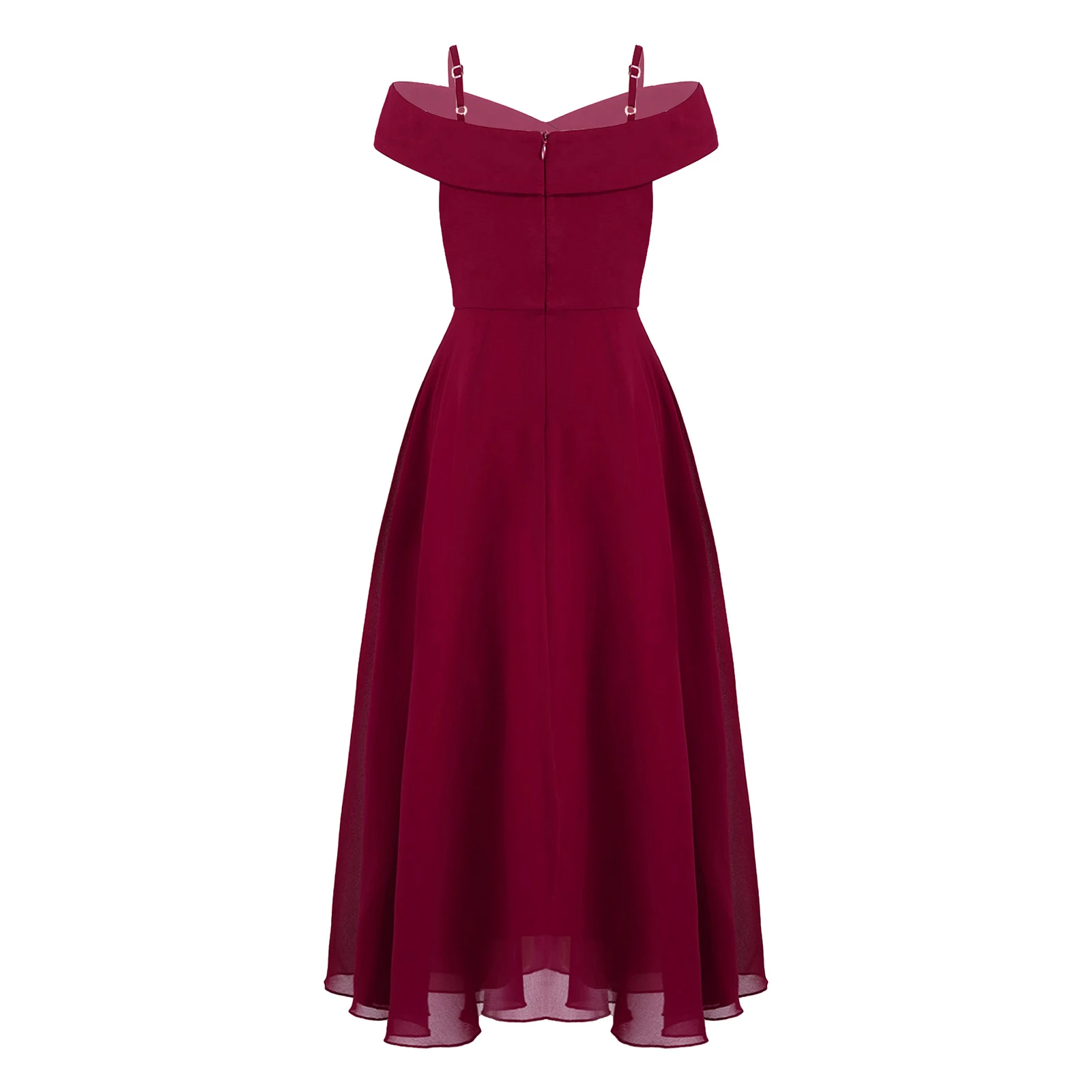 Elegante vestido de festa chiffon para meninas, ombro a ombro, alça de espaguete ajustável, vestido com comprimento no chão para casamento noturno