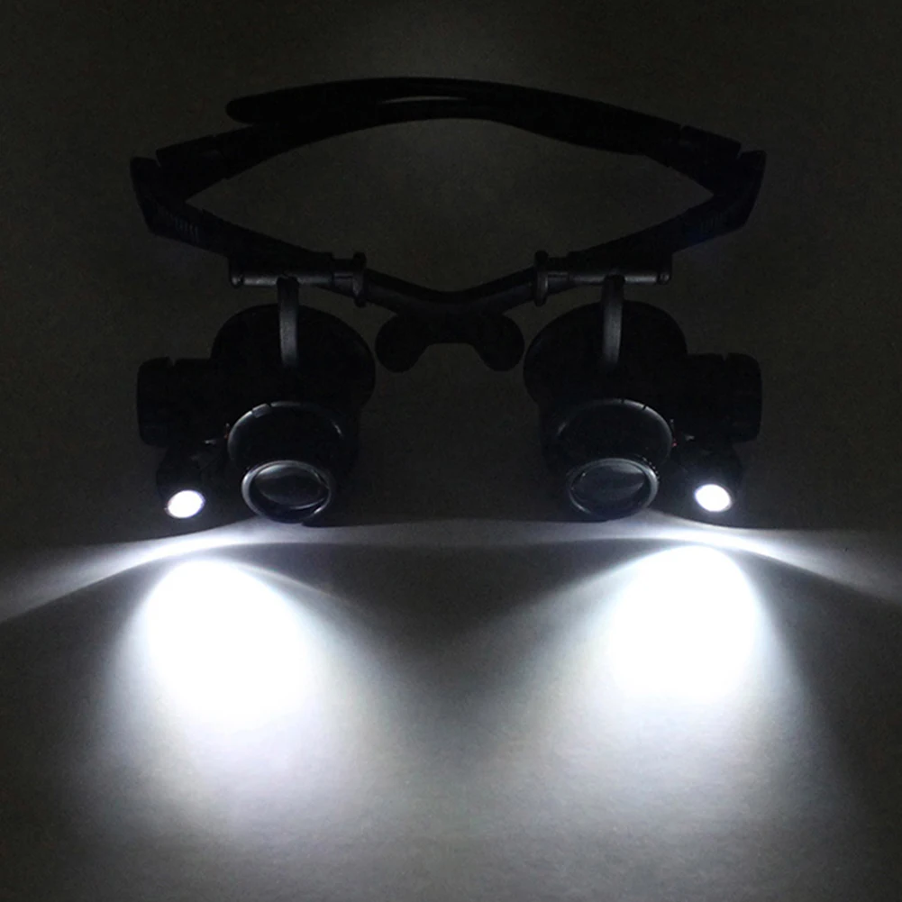 10X 15X 20X 25X Double Eye Loupe Head Wearing Magnifier Eye Glasses Loupes with LED Light Headband Jeweler Watch Repair Loupe