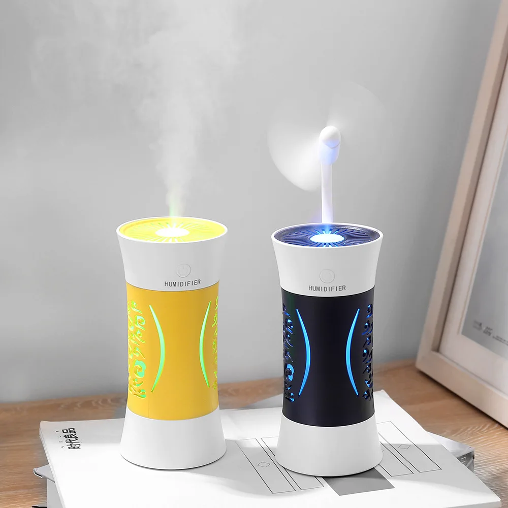260ML หน้าแรกความชื้นอากาศ USB Ultrasonic Aroma Essential Oil Diffuser 3 In 1 Mini Humidificador พร้อมหลอดไฟ LED USB พัดลม Mist Maker