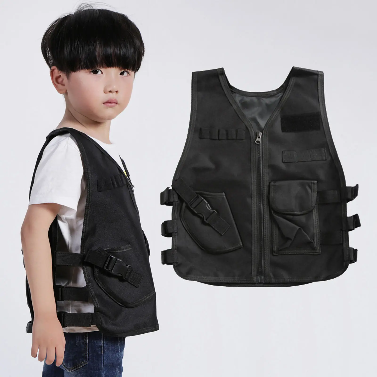 Kid Military Tactical Vest Police Gaming Training Waistcoat Assault Gear Plate Carrier Holder Outdoor Camping Body Protector