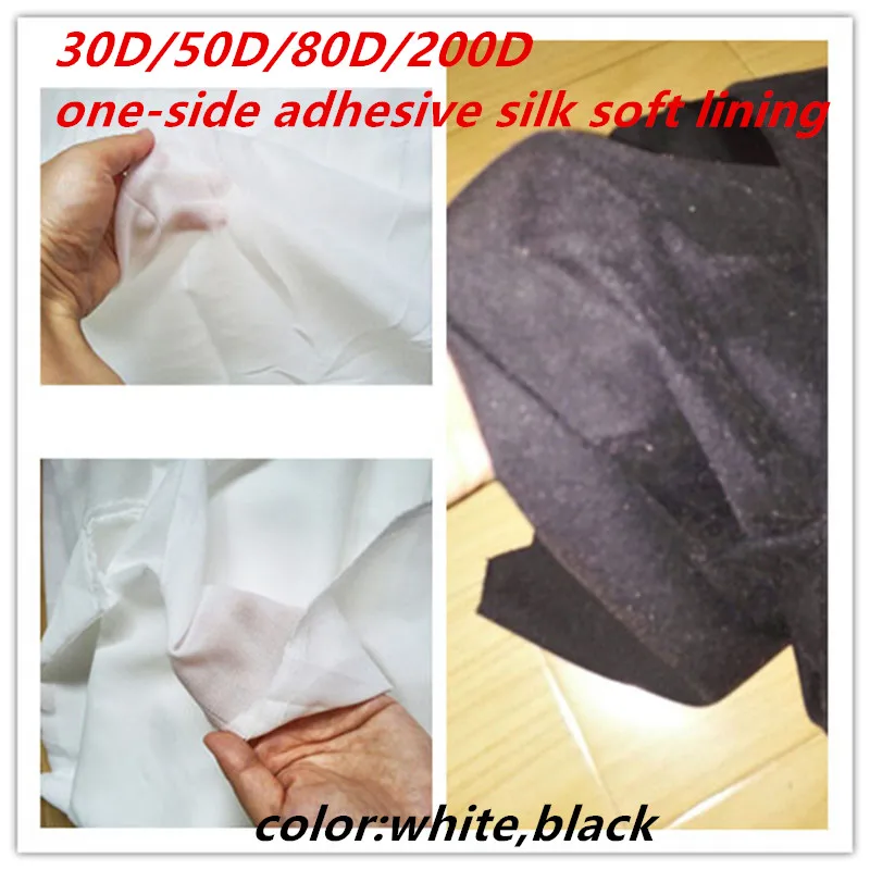 1-3m/lot30D50D80D200D One Side Adhesive Silk Soft White Black Cloth Interlining For Bag Hat Cotton Underskirt  Patchwork Diy1344