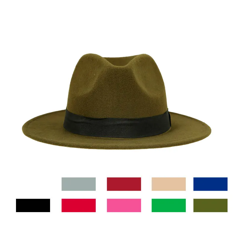 Vintage Unisex Wool Jazz Hats Large Brim Felt Cloche Cowboy Panama Fedora Hat for Women MenTrilby Derby Fedoras