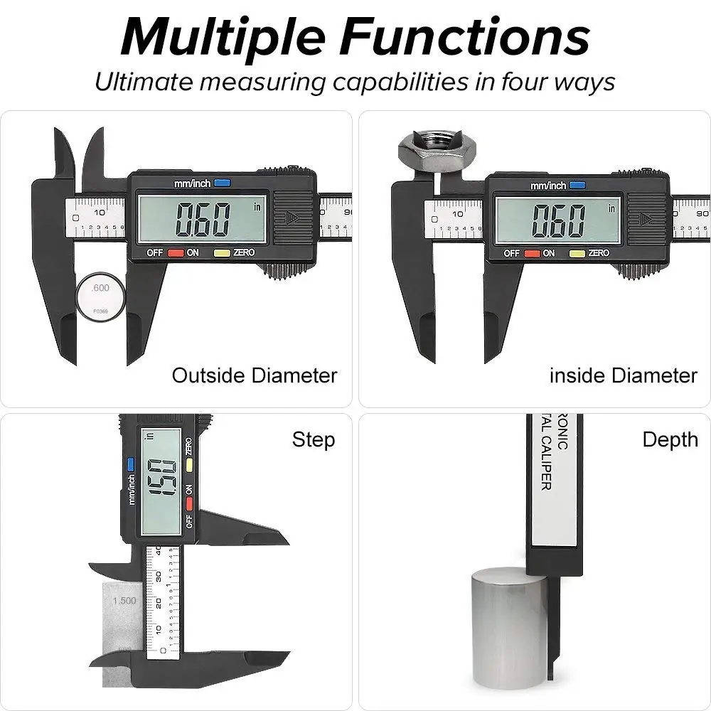 Oauee 150mm 100mm 6 Inch Electronic Digital Caliper Carbon Fiber Vernier Caliper Gauge Micrometer Digital Ruler Measuring Tool