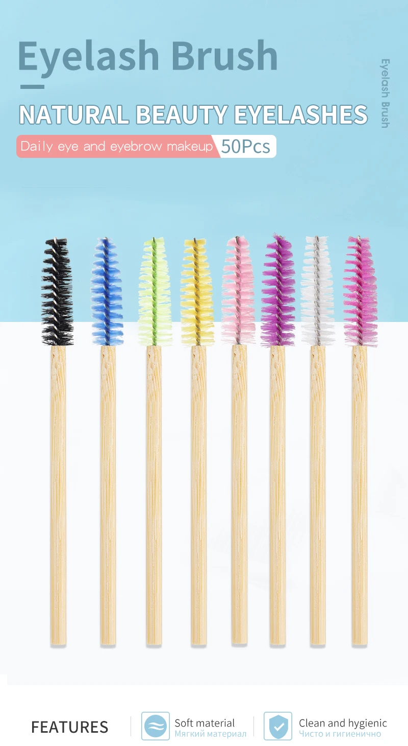 50Pcs Lash Pinsel Einweg Applikatoren Wimpern Verlängerung Pinsel Make-Up Liefert Werkzeug Bambus Griff Micro Spoolie Augenbraue Pinsel – Detail 1