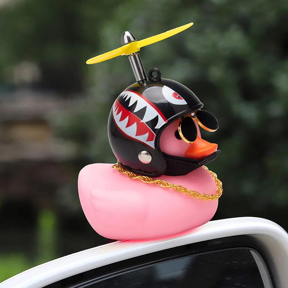 Car Cute Little Yellow Duck With Helmet Propeller Wind-breaking Wave-breaking Duck Auto Internal Decoration Without Lights Toys