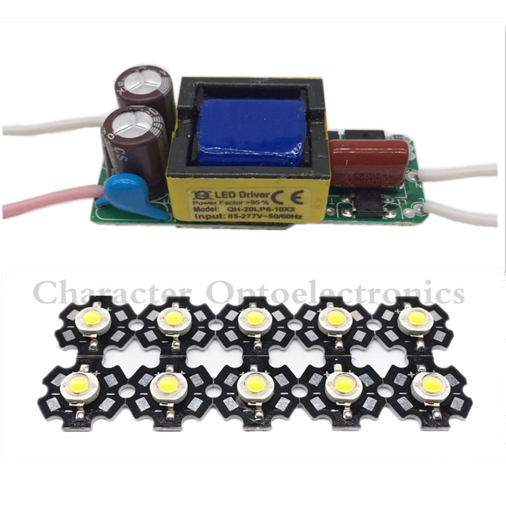 10pcs 3W White3500K 4500K 6500K  15000K 25000k 35000k  led chip and with 1pcs 6-10x3W led driver for DIY