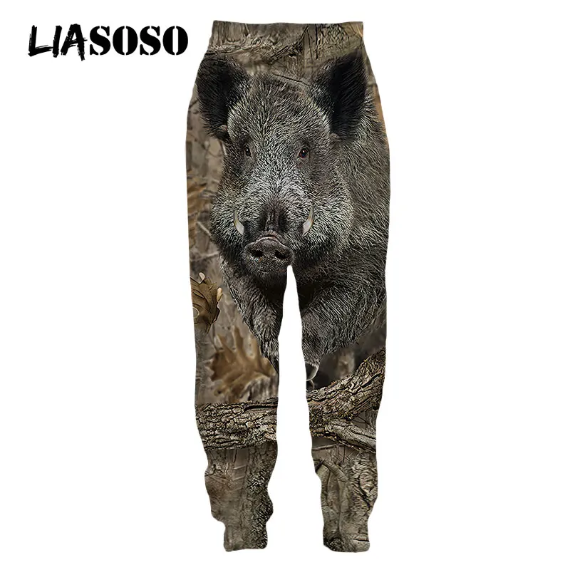 LIASOSO 3D Print Wild Animal Fox Pig Wolf Hunting Hunter pantaloni della tuta Harajuku pantaloni della tuta Casual Jogging donna uomo abbigliamento