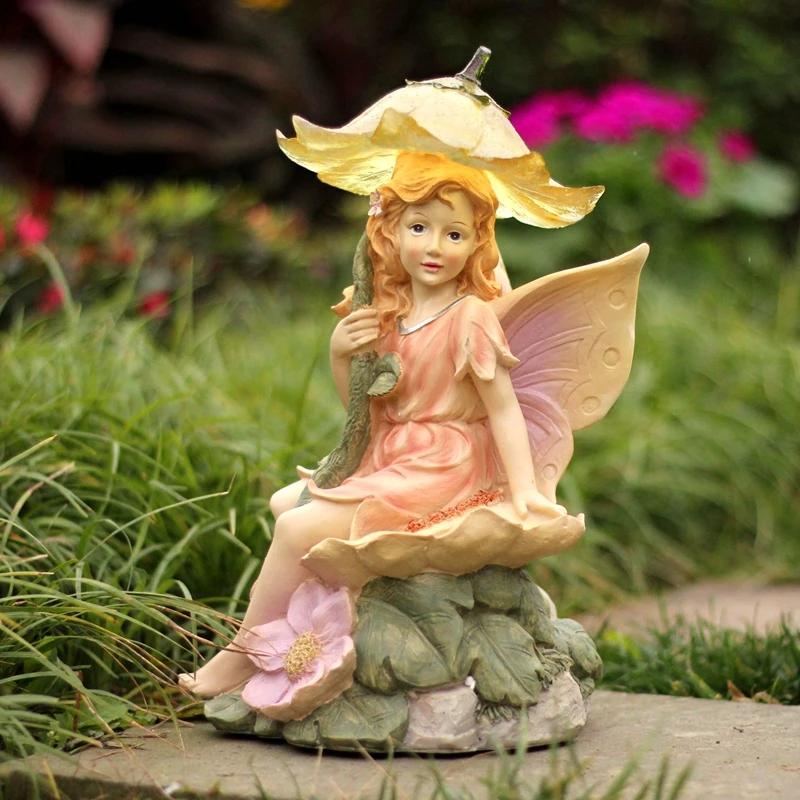 American Country Flower Fairy Resin Sculpture Outdoor Garden Accessories Crafts Layout  Balcony Landscape Furnishings Decoration