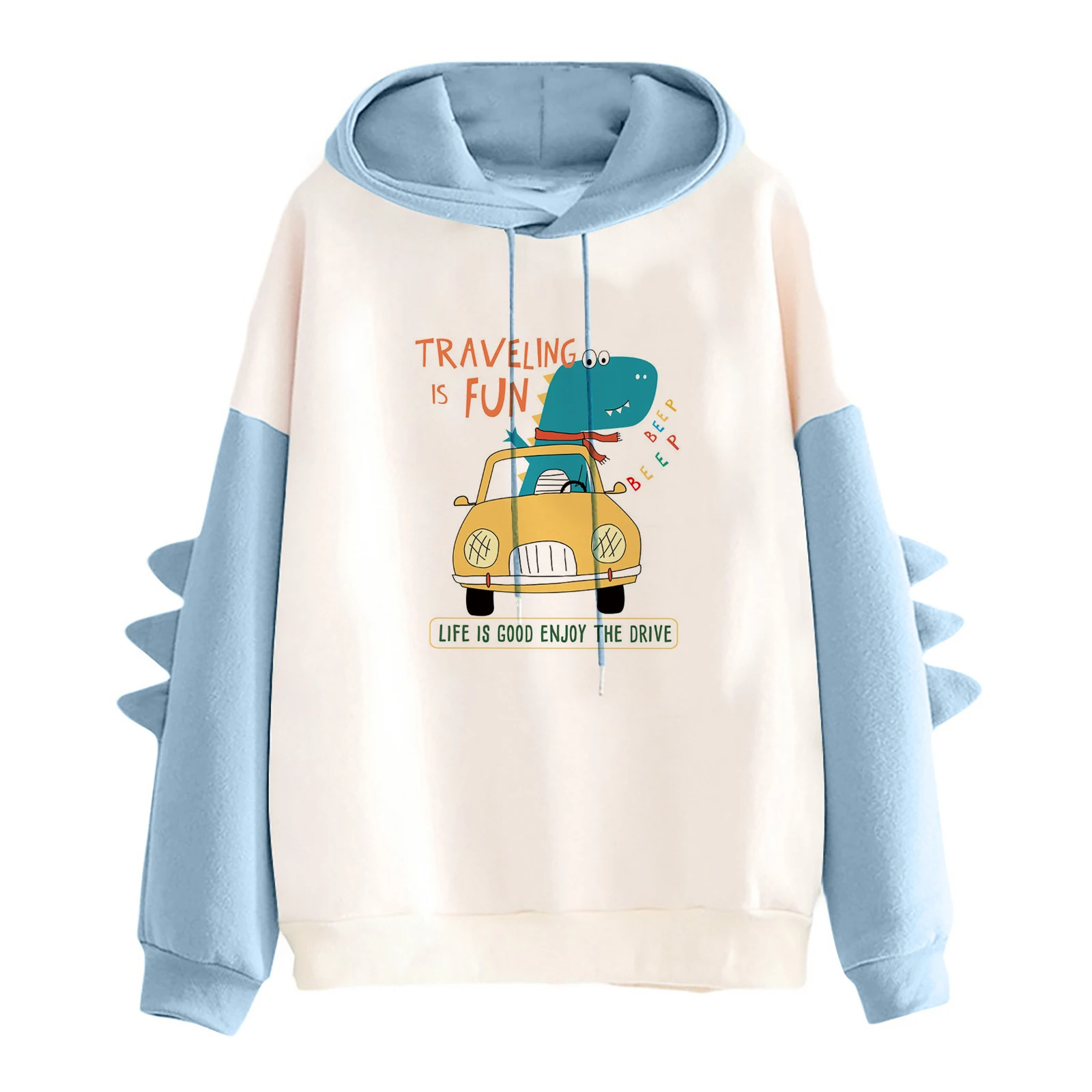 Adult Baby Dino Hoodie Casual Loose Color Block Long Sleeve Pullover Tops Hooded Sweatshirt ABDL