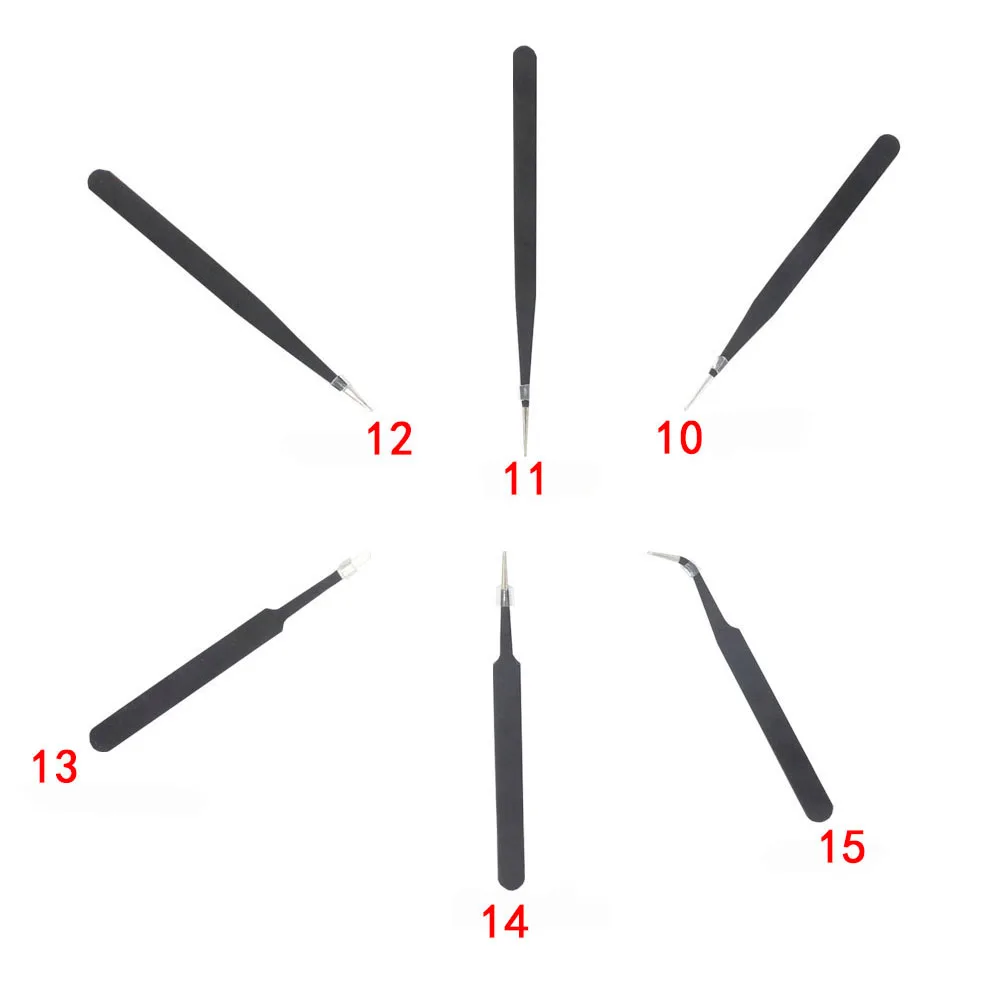 Stainless Steel Tweezers ESD-10/11/12/13/14/15 Black Straight / Elbow Dismantling Hand Tools Hair Picking Nail Art Tools