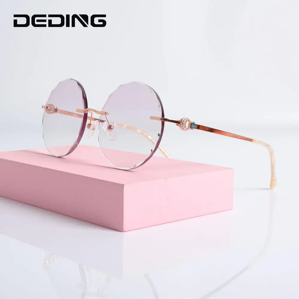 

Alloy Rimless Round Glasses Women Ultralight Luxury Diamond Trim Prescription Optical Eyeglasses Frame Eyewear DD1582