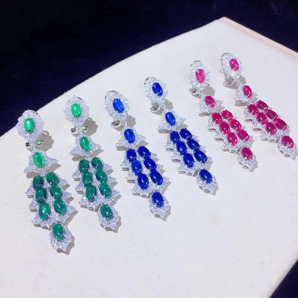 

long earring 925 sterling silver with cubic zircon rose red green blue color fine women jewelry for party free shipping