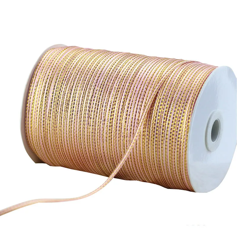 (40 meters/lot) 1/8\'\' (3mm) Pink Gold Edge Satin ribbons wholesale