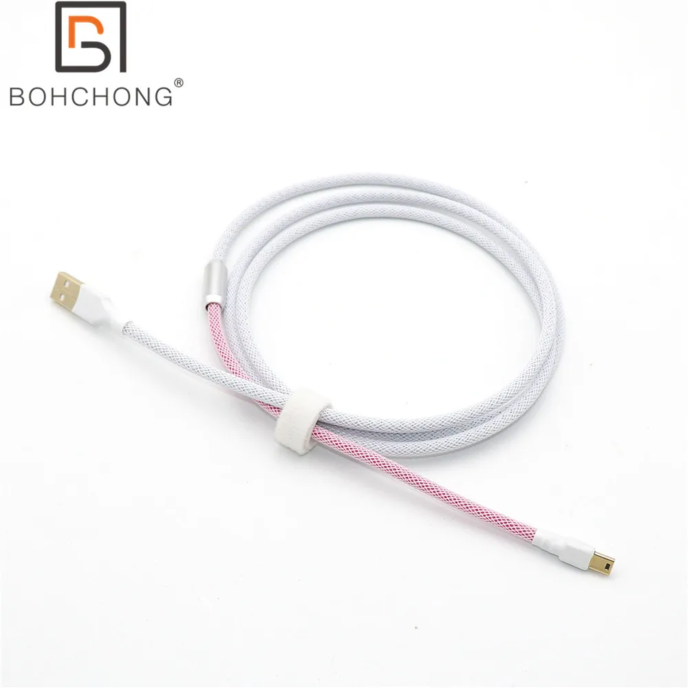 

Custom Make Double Sleeved Two Ton USB to Mini 5P Cable for Mechanical Keyboard With Alloy decorative buckle