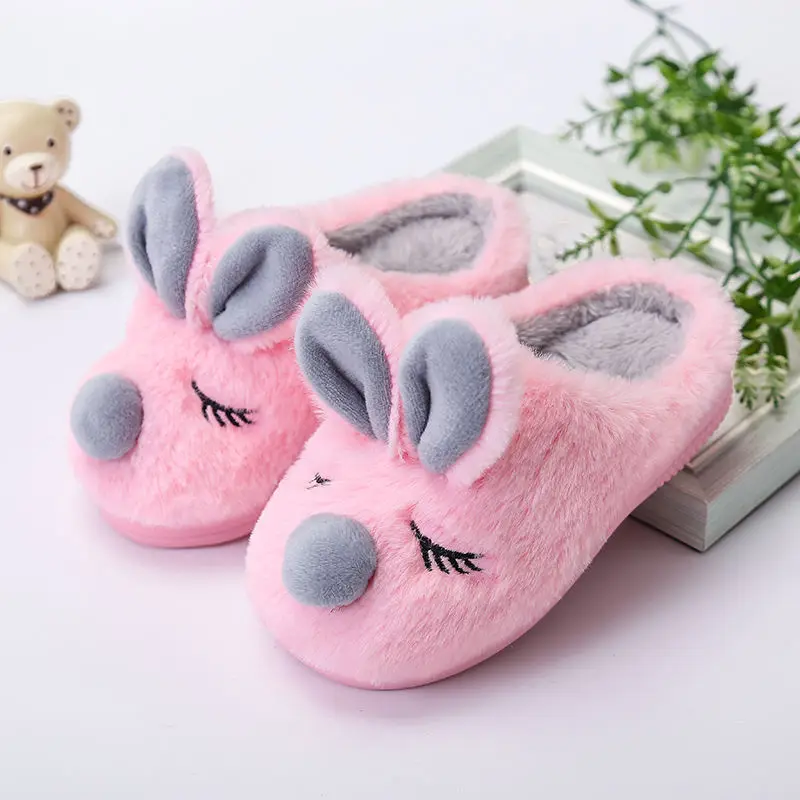 New Cute Children's Cotton Slippers Winter Home Cotton Slippers Winter Baby Cotton Shoes Winter Plus Cashmere Fluffy Slippers