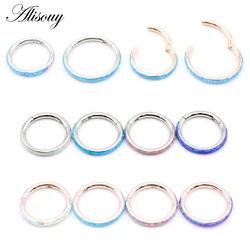 Alisouy 1pc 316L Stainless Steel Opal Cartilage Earring Septum Clicker Nose Ring Hoop Segment Ring Daith Ring Piercing Jewelry