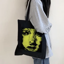 Horror women canvas bag punk Vintage dark large capacity ins Cartoon casual Gothic shopper bag y2k Ulzzang women shoulder bags