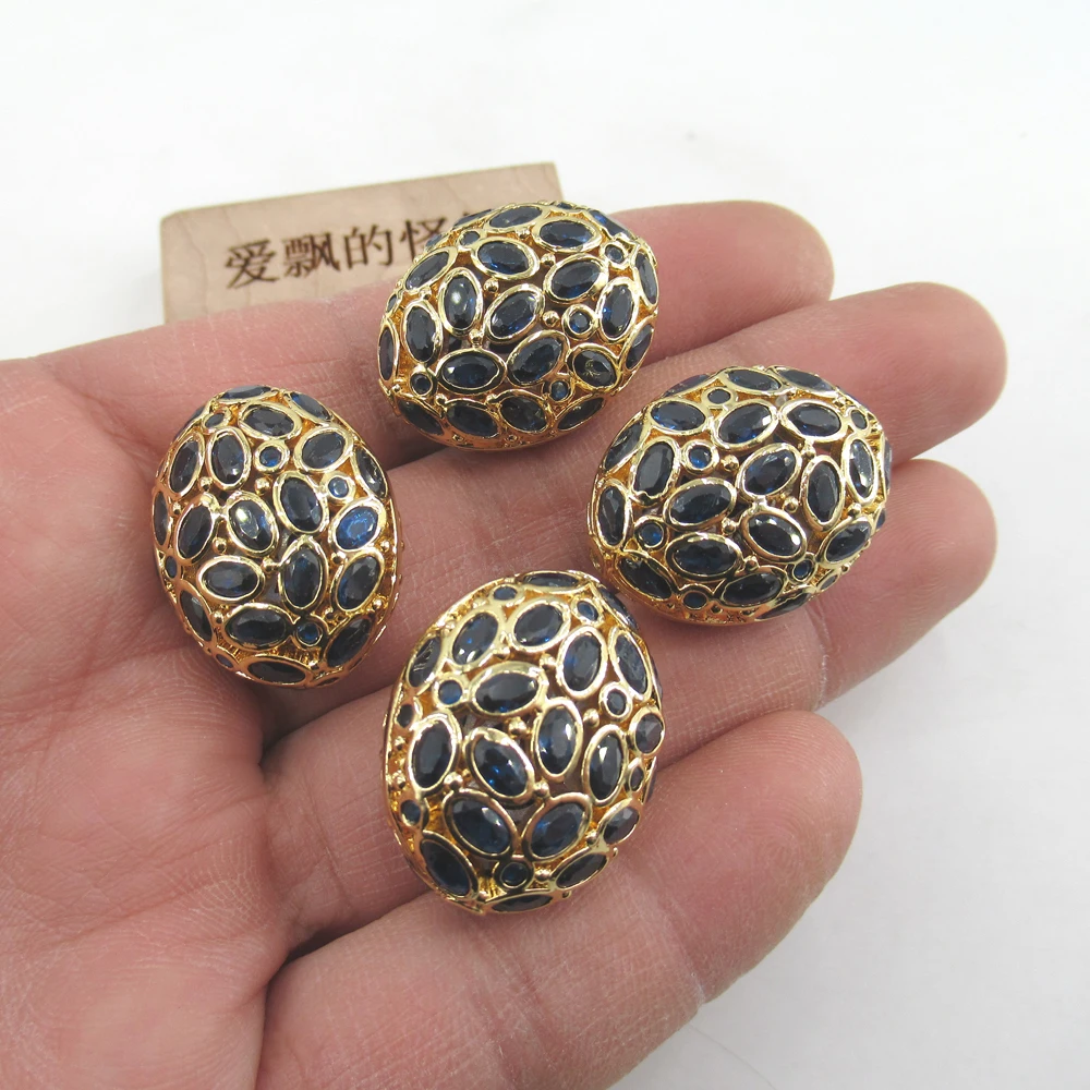 2PCS 20x26mm Golden Hollow Oval Gold plated Cubic Zirconia CZ Micro Paved Loose Metal Beads For Jewelry Making DIY