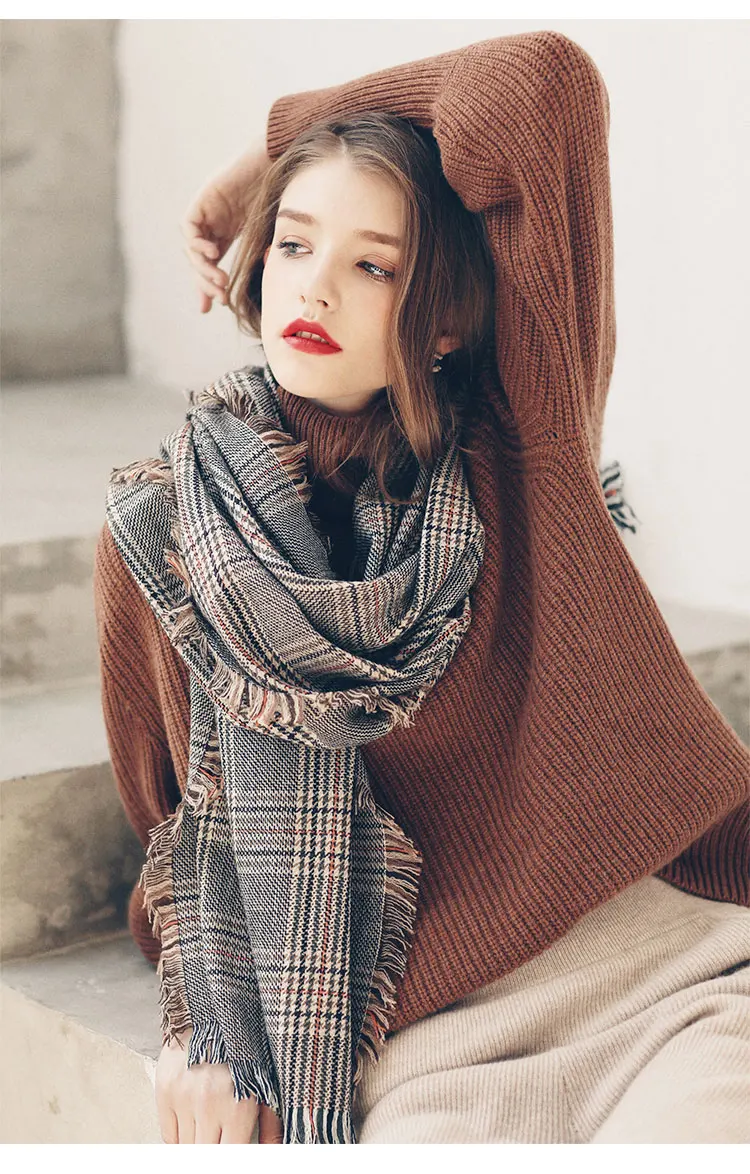 Designer Plaid Frauen Schal Wolle Hahnentritt Warme Lambwool Herbst Winter Schals schals luxus marke neck bandana pashmina Warps – Detail 9