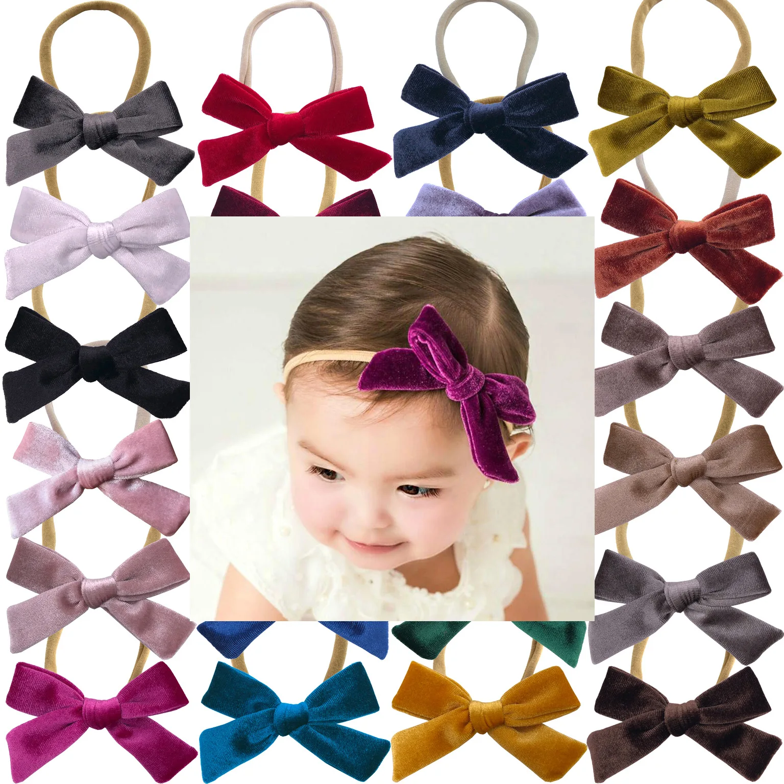 

60pc Boutique velvet headbands for girls cute bows nylon headband soft elastic headband for kids Christmas gift Hair Accessories