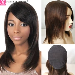 DreamDiana Brazilian Hair Wigs Remy Silky Straight Hair Wig Natural #2 100% Human Hair Bob Wig 150 Density Full Machine Made Wig