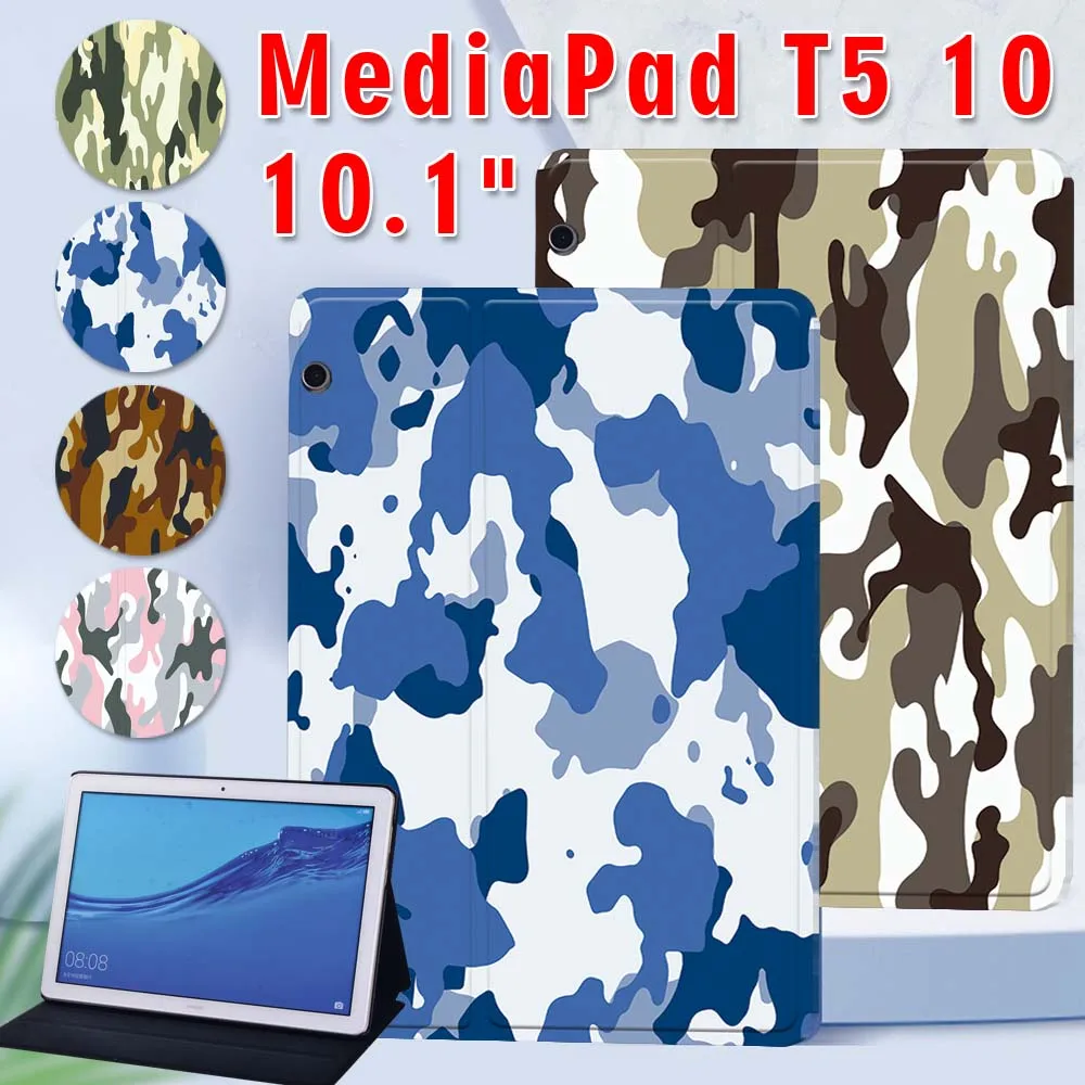 

Tablet Case for Huawei MediaPad T5 10 AGS2-W09/L09/L03/W19 10.1" PU Leather Camouflage Pattern Case + Free Stylus
