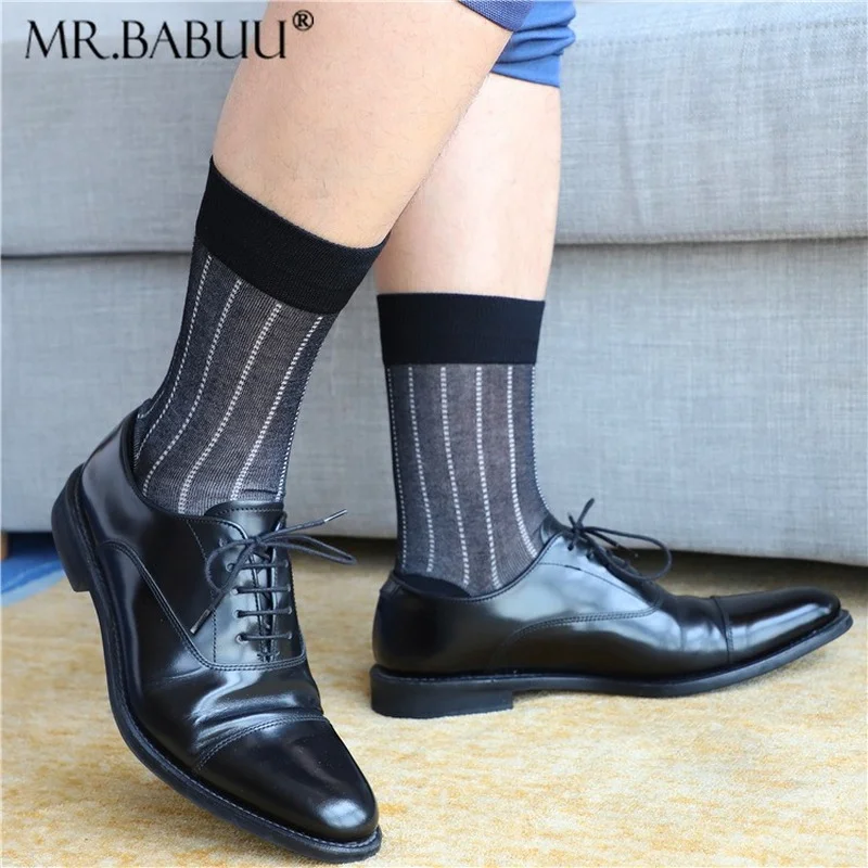 Wide striped men's high-end business suits European and American foreign trade medium tube thin and light gray cotton socks