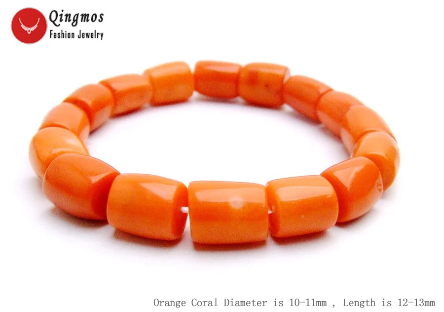 Qingmos Natural Coral Bracelet for Women with Orange GENUINE 10-11mm Thick Slice Coral Elastic Bracelet Jewelry bra142 Pulseira