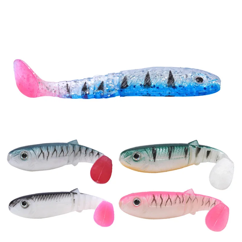 2pcs/lot 90mm 5.8g Soft Bait Lure set 3D eyes t-tail  Wobblers Worm Fishing Silicone Fish Artificial Bait Fishing For Jig color