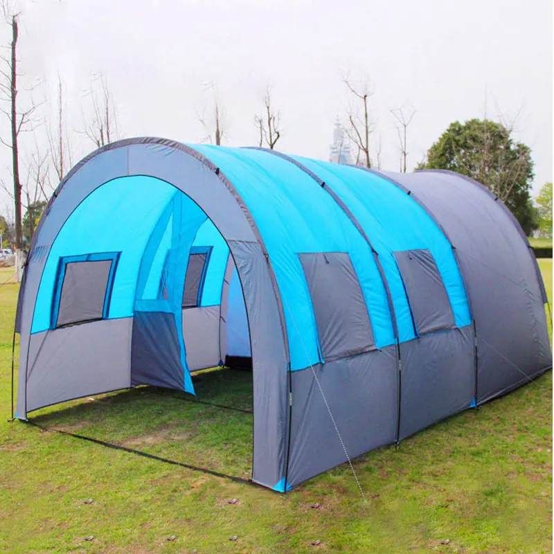 Large Camping Tent Waterproof Fiberglass Pole 5-8 People Family Tunnel 10 People Tent Equipment Outdoor Mountaineering Party