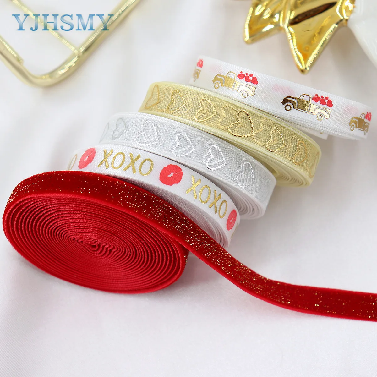 Valentine's Day Ribbons Heart Ribbons Craft Ribbons for Valentine  Wedding Craft，Mother's Day Ribbon , 3/8 inch x 5 Yards