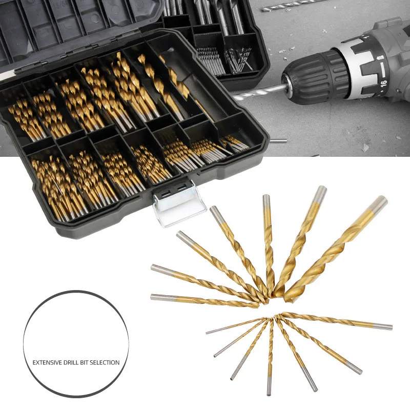 Titanium HSS Steel Bits Masonary Drill Power Tool Accessories Wood Metal Drill Bit Set  for Metal Plastic Woodworking Household