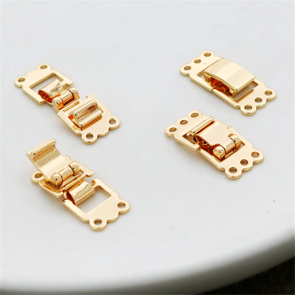 14K gold clad two row and three row smooth surface watch buckle jewelry bracelet DIY snap clip link buckle accessories