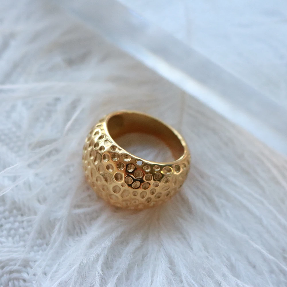 Chunky Ring Fashion Jewelry Stainless Steel Ring High Quality Round Geometric Metal Texture 18 K Plated Simple Rings for Women