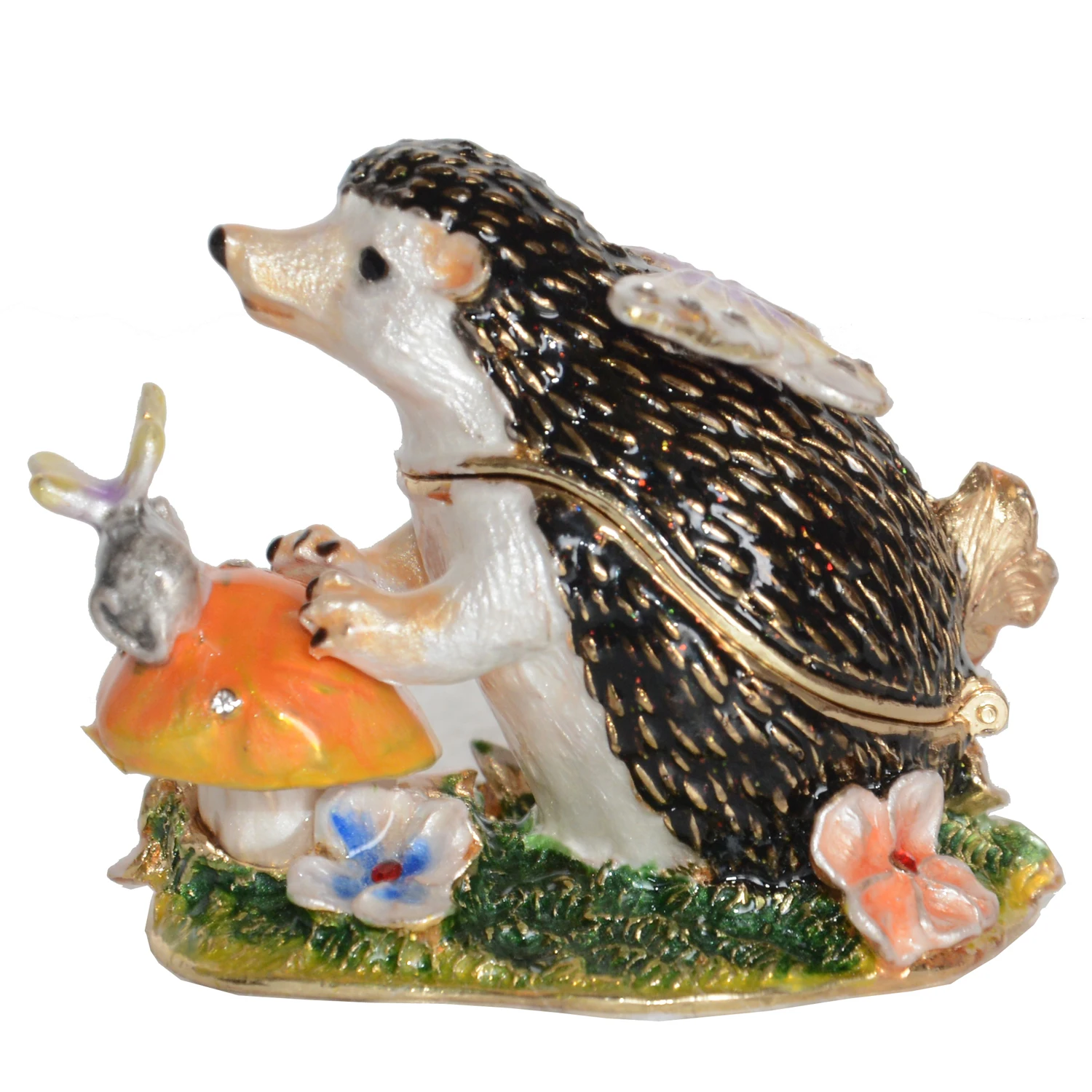 Hedgehog Trinket Box, Metal Ornament, Collectible Gift, Figurines, Crystal Jewelry, Enameled Ring, Earring Holder