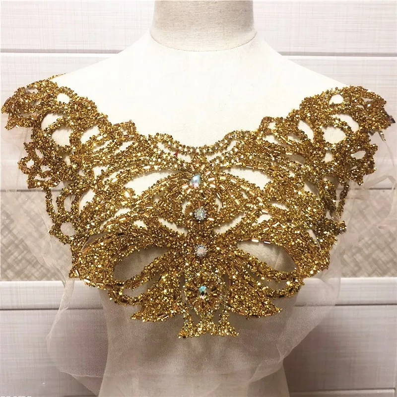 New Gold and silver double side  wedding embroidered crystal rhinestone collar necklace  appliques  n