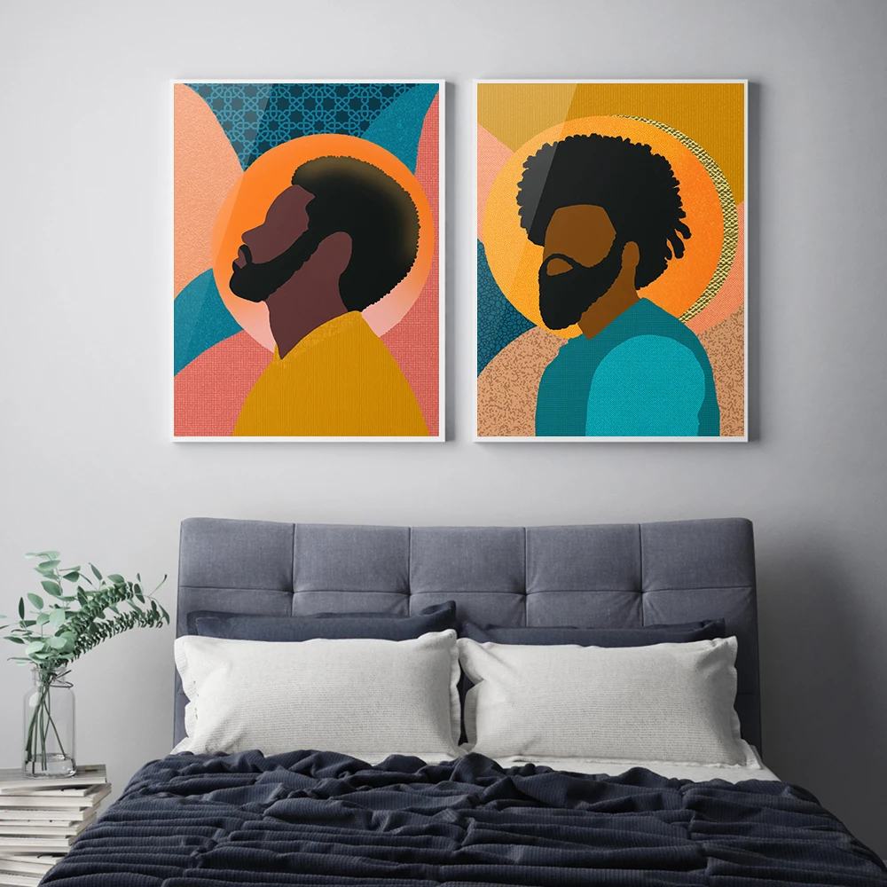 Confident Black Man Illustration Wall Art Canvas Painting African American Posters Abstract Modern Print Picture Home Room Decor